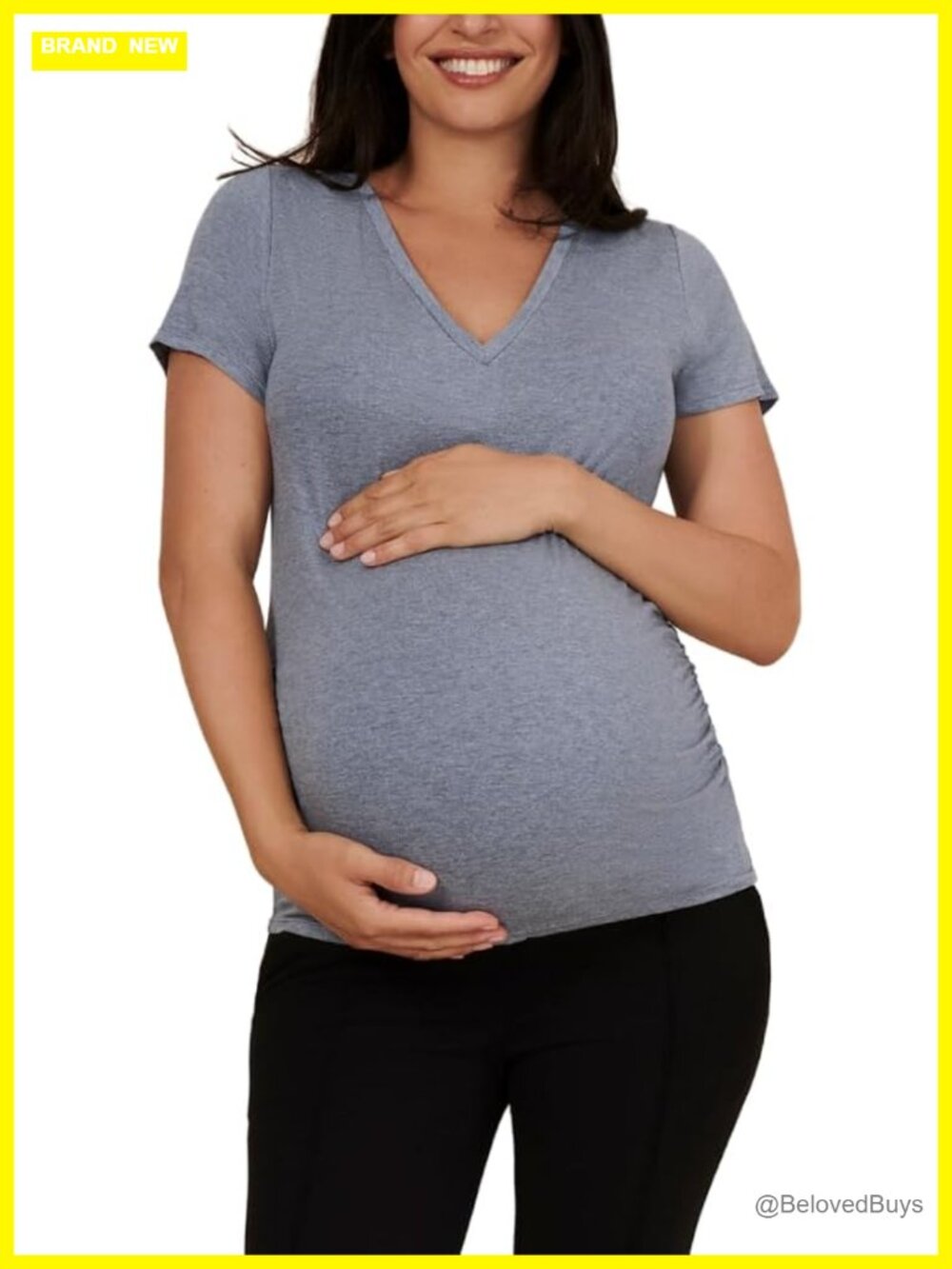 Short Sleeve Side Ruched V-Neck Maternity Tee Shirt